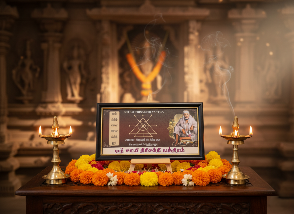 Divine Protection: Shri Sai Baba Trisakthi Yantra pooja Frame decor