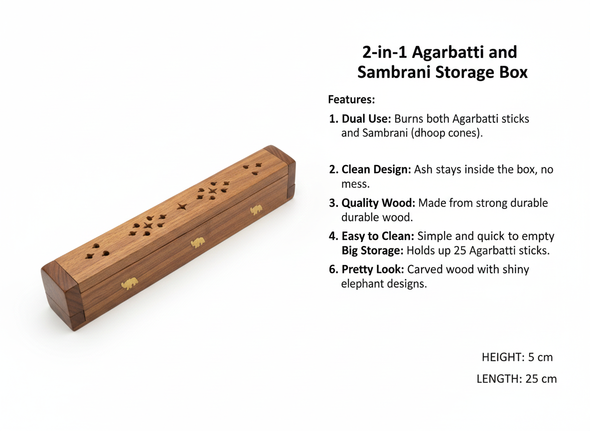 2-in-1 Agarbatti & Sambrani Box with Handy Storage Place decor