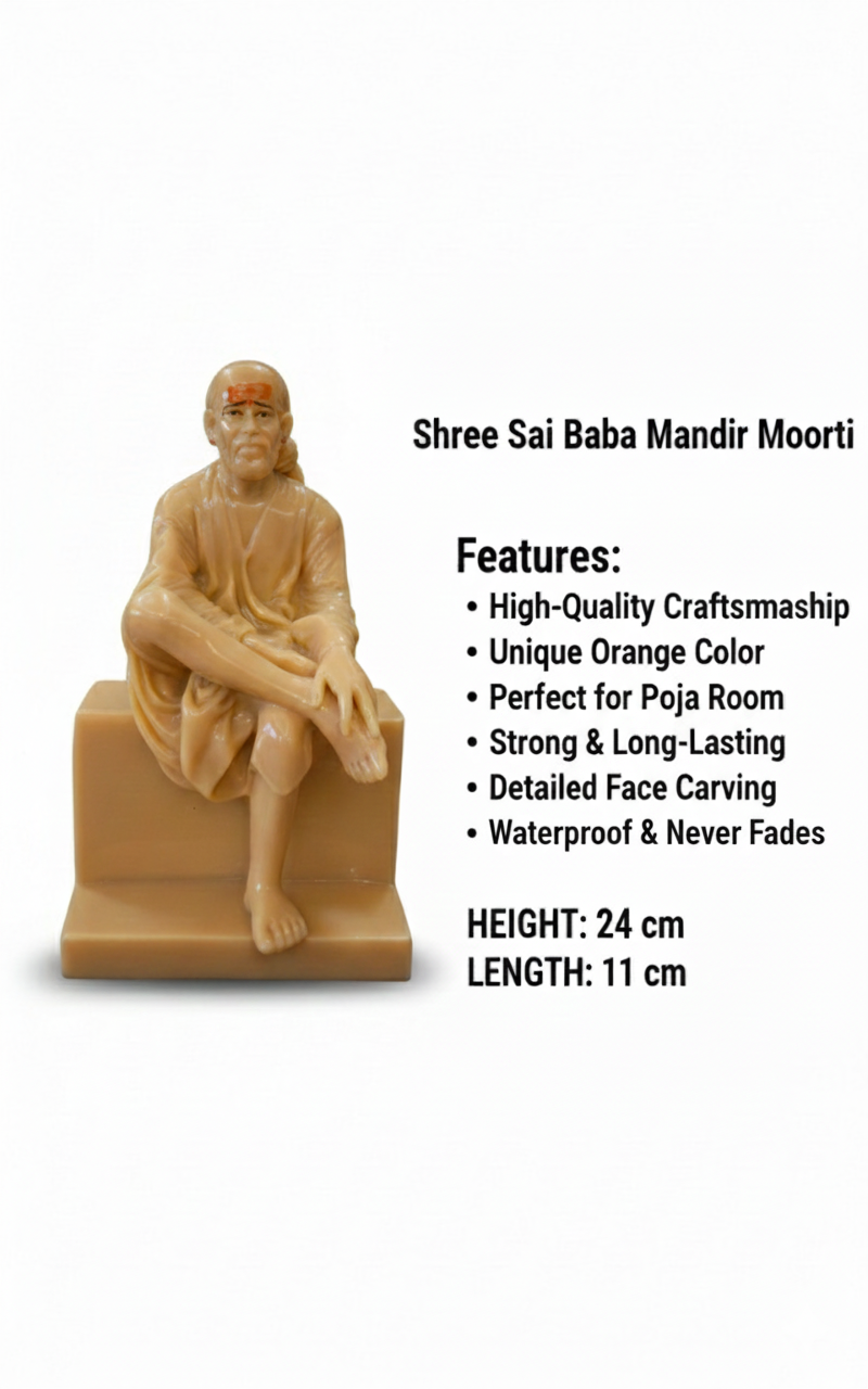 Shree Sai Baba Mandir Moorti - High Quality Orange Finish
